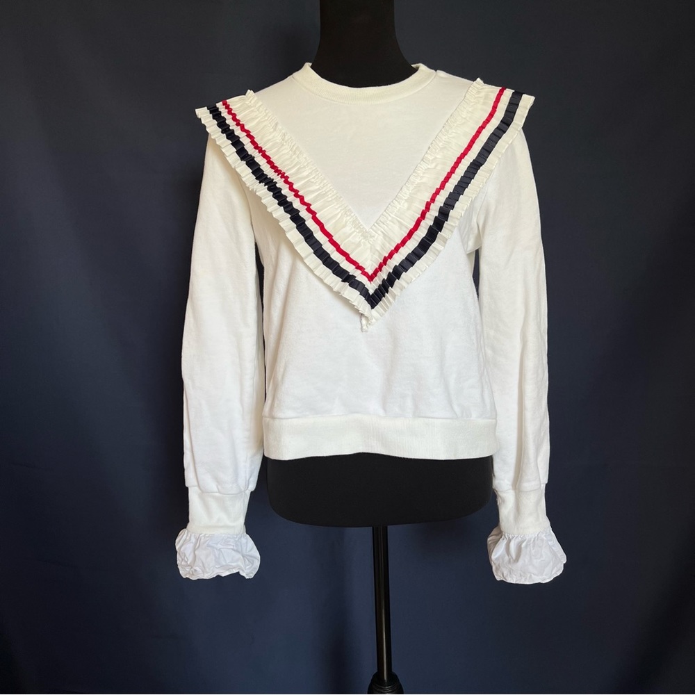English Factory White Sweater Ruffle Trim size Medium